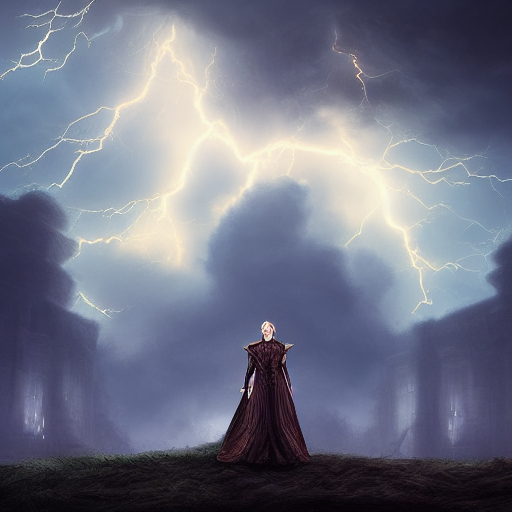 Standing in front of the colossal castle, Cole and his companions witness as the sky turns dark and lightning strikes, a clear sign of the queen's anger and thirst for power.